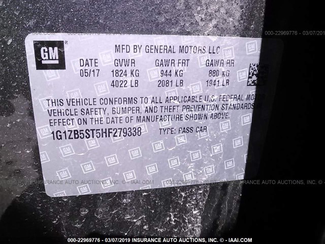 1G1ZB5ST5HF279338 - 2017 CHEVROLET MALIBU LS GRAY photo 9