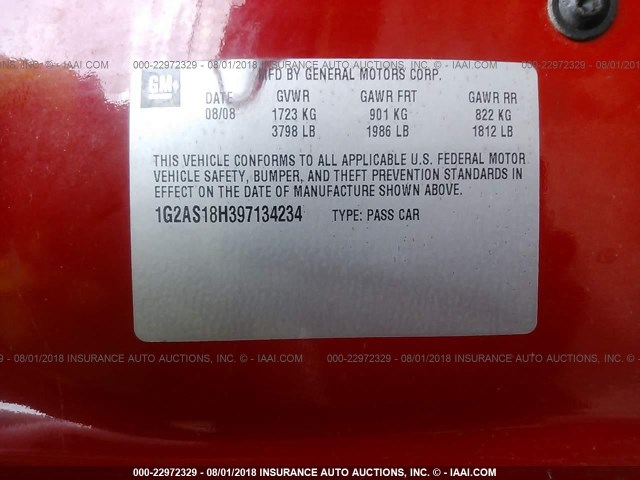 1G2AS18H397134234 - 2009 PONTIAC G5 RED photo 9