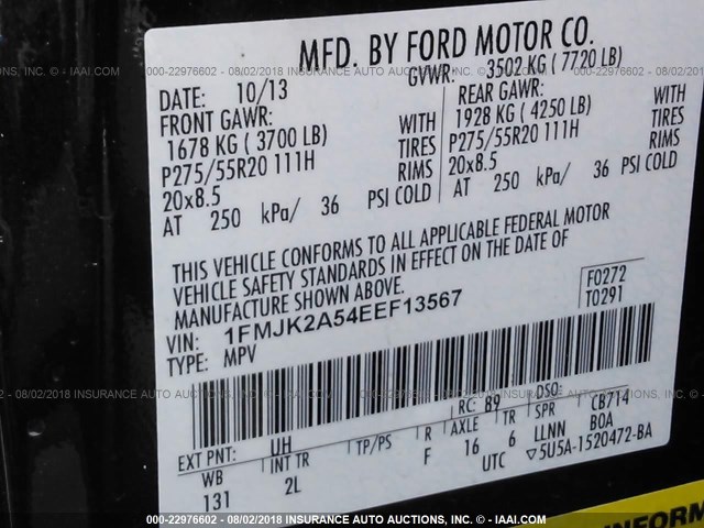 1FMJK2A54EEF13567 - 2014 FORD EXPEDITION EL LIMITED BLACK photo 9