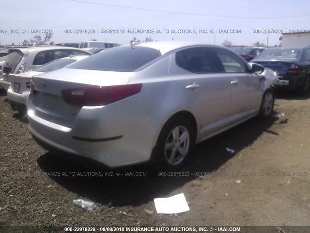 5XXGM4A78EG322560 - 2014 KIA OPTIMA LX SILVER photo 4