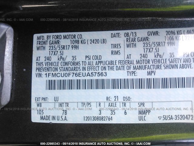 1FMCU0F76EUA57563 - 2014 FORD ESCAPE S GRAY photo 9