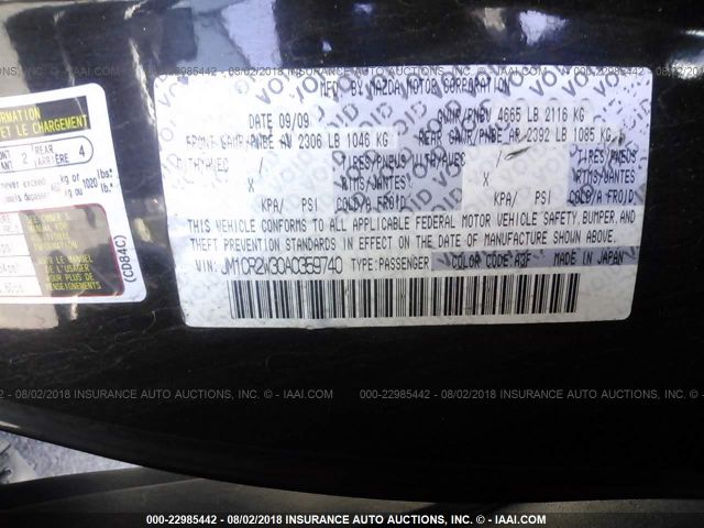 JM1CR2W30A0359740 - 2010 MAZDA 5  Black photo 9