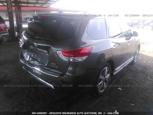 5N1AR2MM8FC695009 - 2015 NISSAN PATHFINDER S/SV/SL/PLATINUM BROWN photo 4