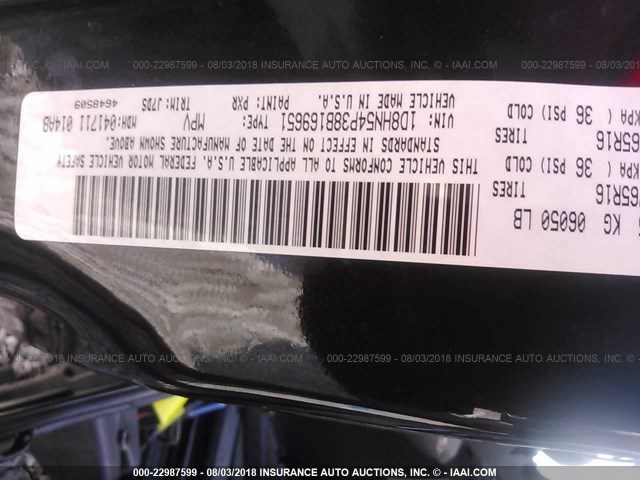 1D8HN54P38B169651 - 2008 DODGE GRAND CARAVAN SXT BLACK photo 9