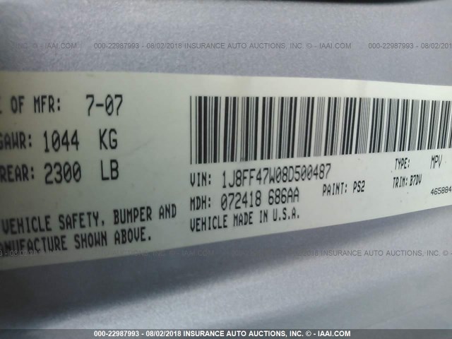 1J8FF47W08D500487 - 2008 JEEP COMPASS SPORT SILVER photo 9