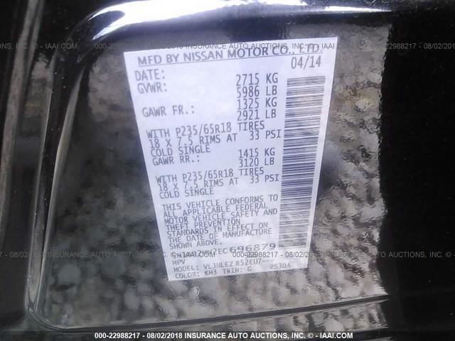 5N1AR2MM2EC696879 - 2014 NISSAN PATHFINDER S/SV/SL/PLATINUM BLACK photo 9