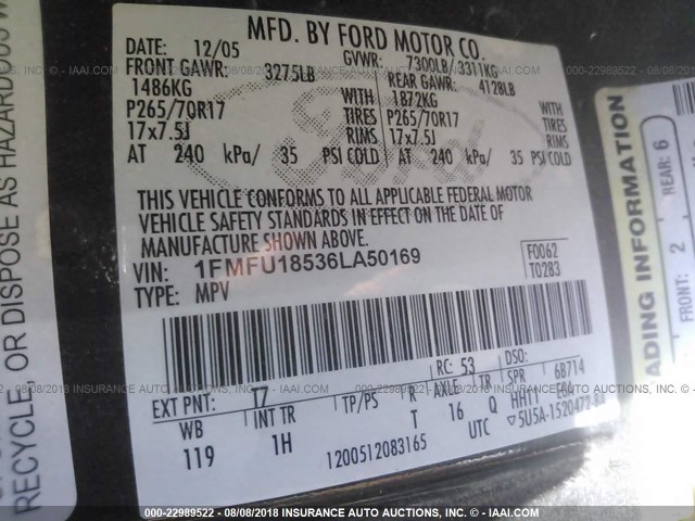 1FMFU18536LA50169 - 2006 FORD EXPEDITION EDDIE BAUER GRAY photo 9