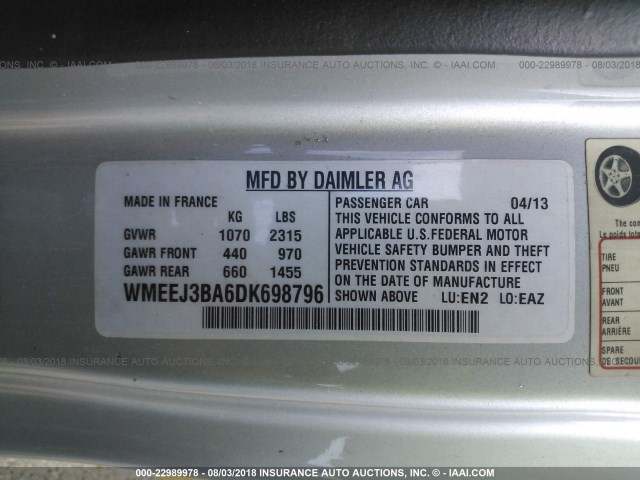 WMEEJ3BA6DK698796 - 2013 SMART FORTWO PURE/PASSION WHITE photo 9