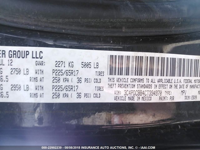 3C4PDCBB4CT394970 - 2012 DODGE JOURNEY SXT BLACK photo 9