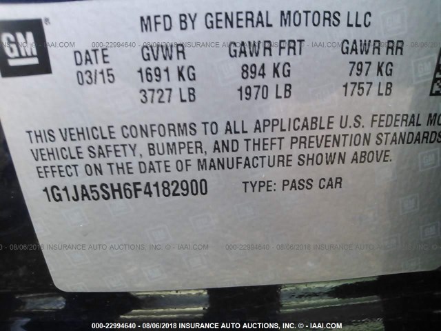 1G1JA5SH6F4182900 - 2015 CHEVROLET SONIC LS 蓝色 照片 9