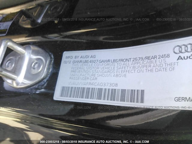 WAUVVAFR4CA037308 - 2012 AUDI S5 PRESTIGE BLACK photo 9