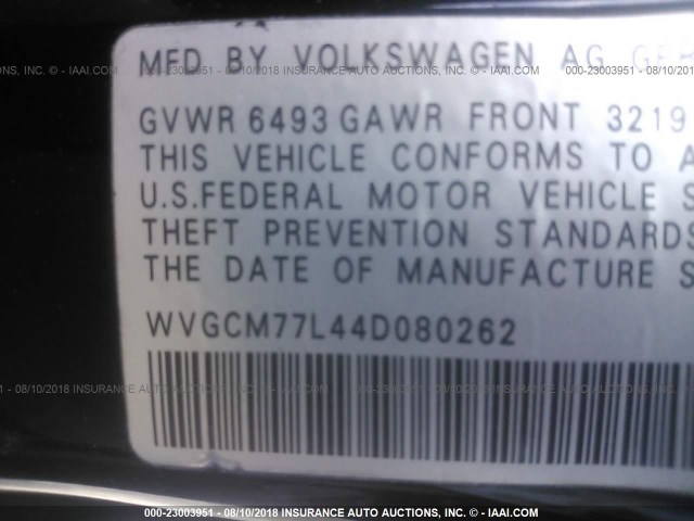 WVGCM77L44D080262 - 2004 VOLKSWAGEN TOUAREG 4.2 BLACK photo 9