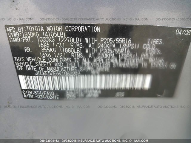 JTLKE50E691062243 - 2009 TOYOTA SCION XB Light Blue photo 9