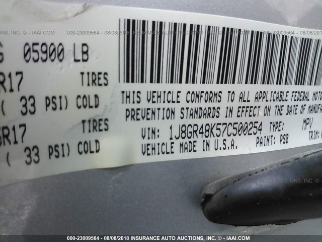 1J8GR48K57C500254 - 2007 JEEP GRAND CHEROKEE LAREDO/COLUMBIA/FREEDOM 银色 照片 9