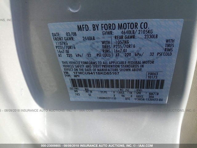 1FMCU94118KD85167 - 2008 FORD ESCAPE LIMITED TAN photo 9