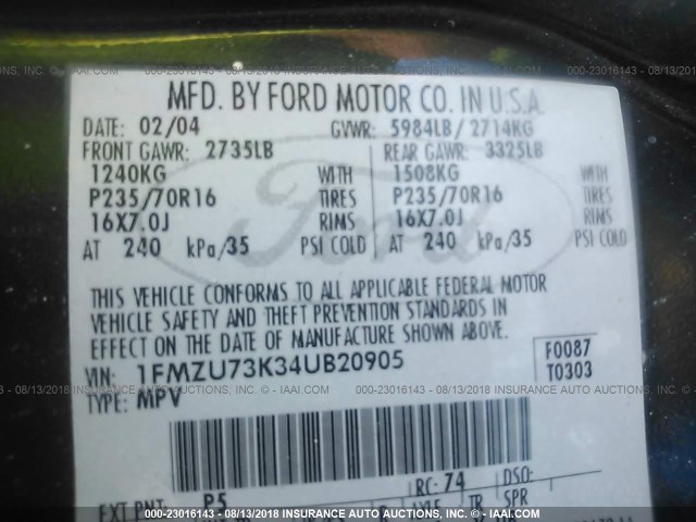 1FMZU73K34UB20905 - 2004 FORD EXPLORER XLT/XLT SPORT/NBX 灰色 照片 9