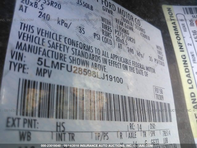 5LMFU28598LJ19100 - 2008 LINCOLN NAVIGATOR Қоңыр фото 9