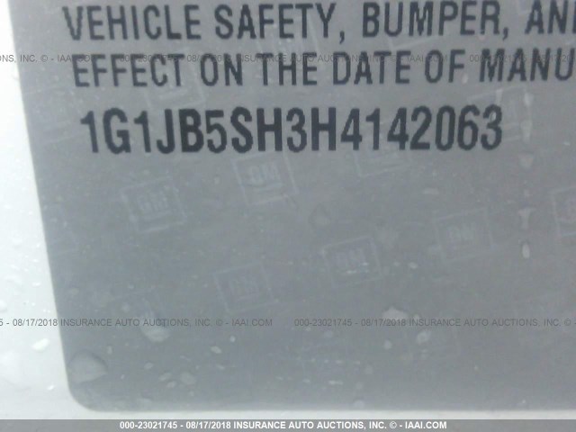 1G1JB5SH3H4142063 - 2017 CHEVROLET SONIC LS 白色 照片 9