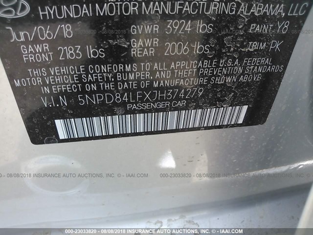 5NPD84LFXJH374279 - 2018 HYUNDAI ELANTRA SEL/VALUE/LIMITED GRAY photo 9