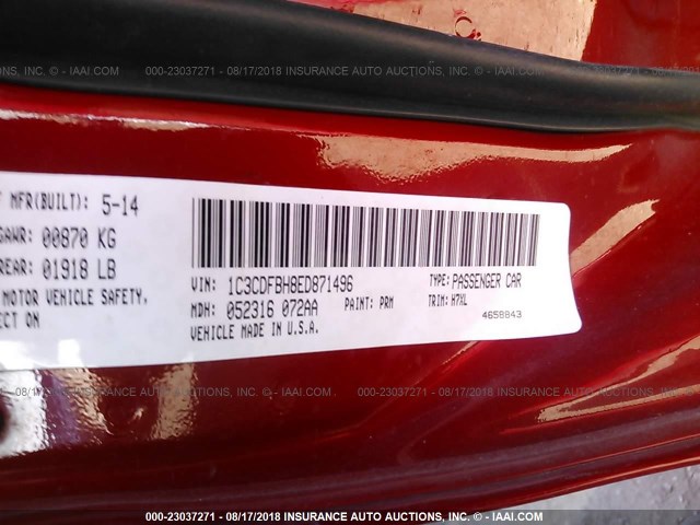 1C3CDFBH8ED871496 - 2014 DODGE DART SXT RED photo 9