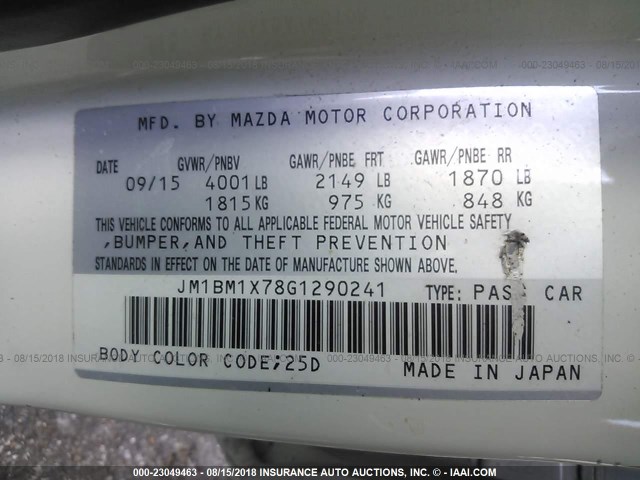 JM1BM1X78G1290241 - 2016 MAZDA 3 GRAND TOURING WHITE photo 9