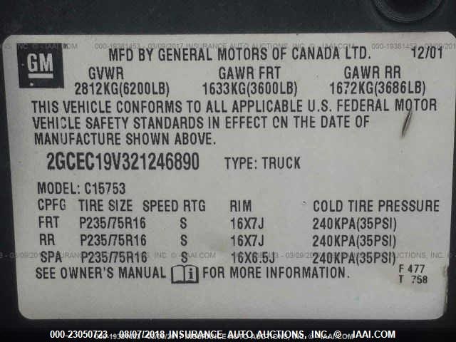 2GCEC19V321246890 - 2002 CHEVROLET SILVERADO C1500 GRAY photo 9