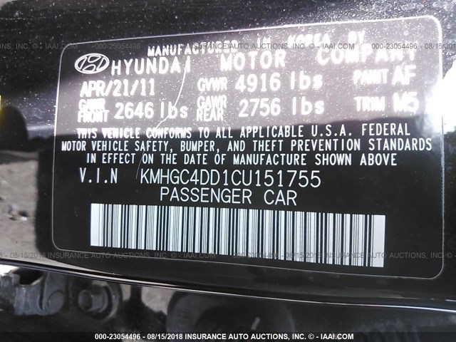 KMHGC4DD1CU151755 - 2012 HYUNDAI GENESIS 3.8L BLACK photo 9