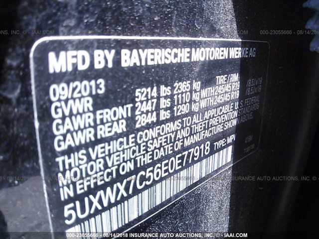 5UXWX7C56E0E77918 - 2014 BMW X3 XDRIVE35I BLACK photo 9