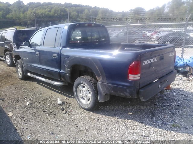 1B7HG48N62S614449 - 2002 DODGE DAKOTA QUAD SLT BLUE photo 3