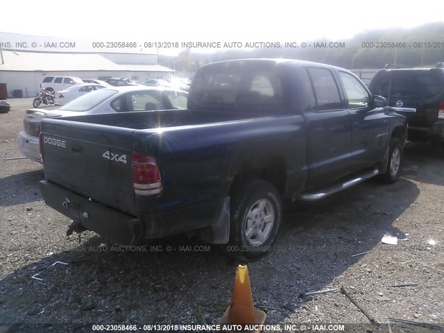 1B7HG48N62S614449 - 2002 DODGE DAKOTA QUAD SLT BLUE photo 4