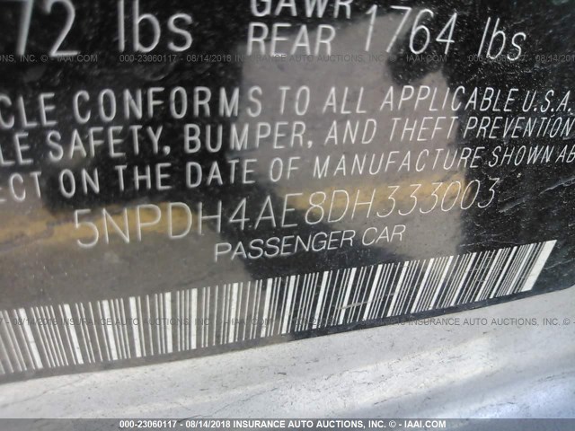 5NPDH4AE8DH333003 - 2013 HYUNDAI ELANTRA GLS/LIMITED GRAY photo 9