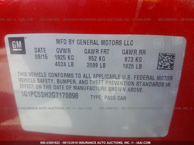 1G1PC5SH2G7170098 - 2016 CHEVROLET CRUZE LIMITED LS RED photo 9