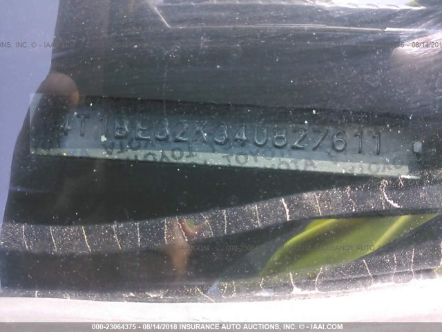 4T1BE32K34U827611 - 2004 TOYOTA CAMRY LE/XLE/SE GRAY photo 9