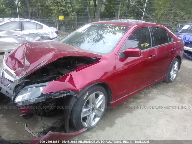 3FAHP0KC6BR183659 - 2011 FORD FUSION SPORT BURGUNDY photo 2