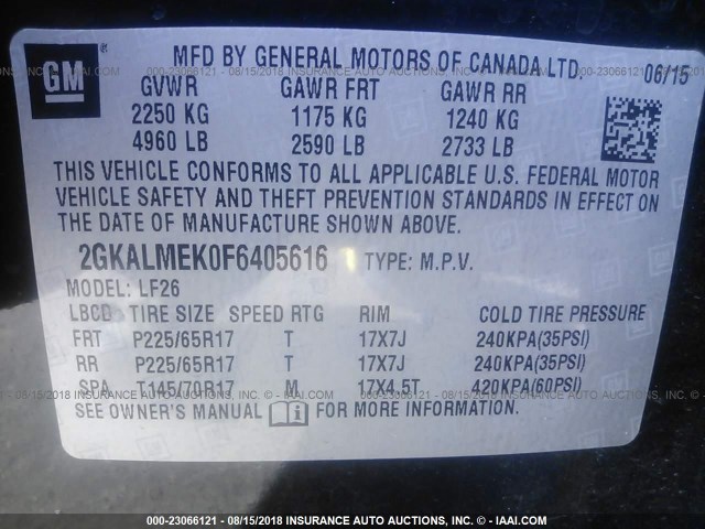 2GKALMEK0F6405616 - 2015 GMC TERRAIN SLE BLACK photo 9