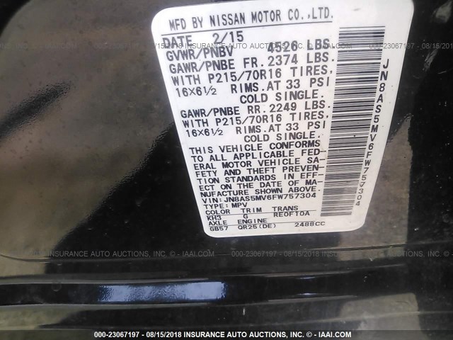 JN8AS5MV6FW757304 - 2015 NISSAN ROGUE SELECT S BLACK photo 9