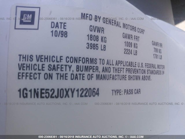 1G1NE52J0XY122064 - 1999 CHEVROLET MALIBU LS Ağ foto 9