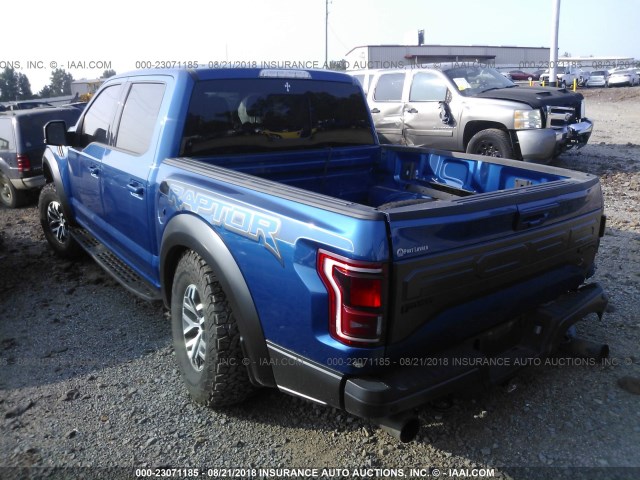 1FTFW1RG9JFA94313 - 2018 FORD F150 RAPTOR BLUE photo 3