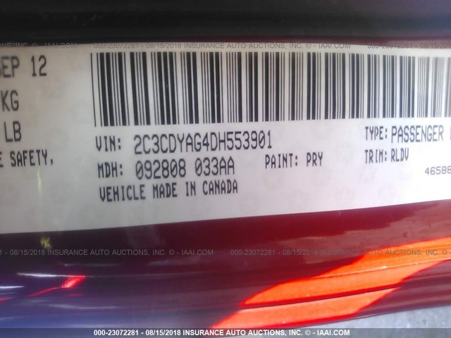 2C3CDYAG4DH553901 - 2013 DODGE CHALLENGER SXT RED photo 9