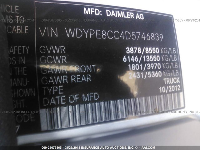 WDYPE8CC4D5746839 - 2013 FREIGHTLINER 2500 SPRINTER 2500 BROWN photo 10