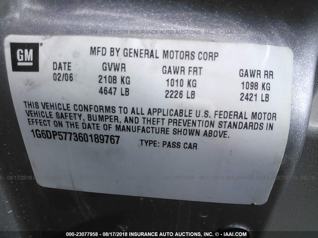 1G6DP577360189767 - 2006 CADILLAC CTS HI FEATURE V6 SILVER photo 9