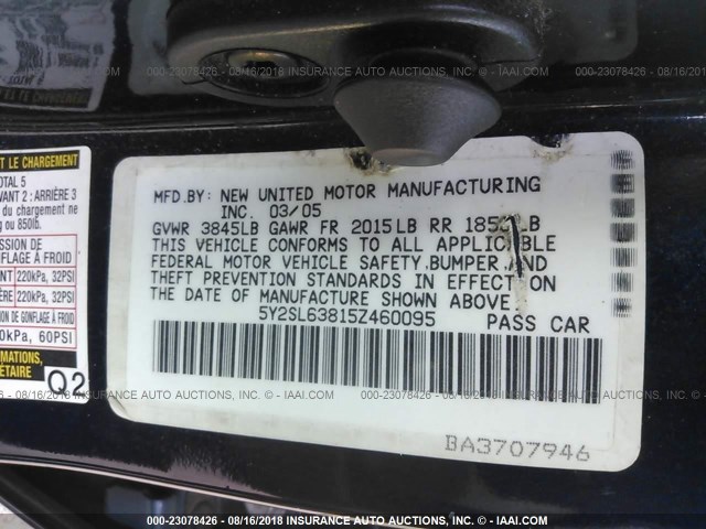 5Y2SL63815Z460095 - 2005 PONTIAC VIBE BLUE photo 9