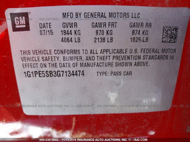 1G1PE5SB3G7134474 - 2016 CHEVROLET CRUZE LIMITED LT RED photo 9