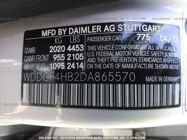 WDDGF4HB2DA865570 - 2013 MERCEDES-BENZ C 250 SILVER photo 9