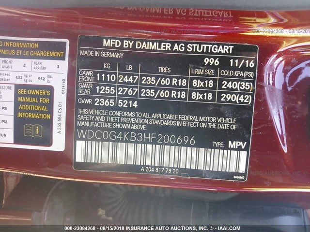 WDC0G4KB3HF200696 - 2017 MERCEDES-BENZ GLC 300 4MATIC RED photo 9