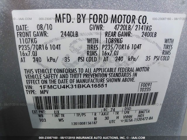 1FMCU4K31BKA16551 - 2011 FORD ESCAPE HYBRID SILVER photo 9