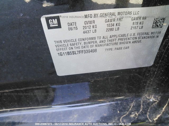 1G11B5SL7FF339498 - 2015 CHEVROLET MALIBU LS 黑色 照片 9