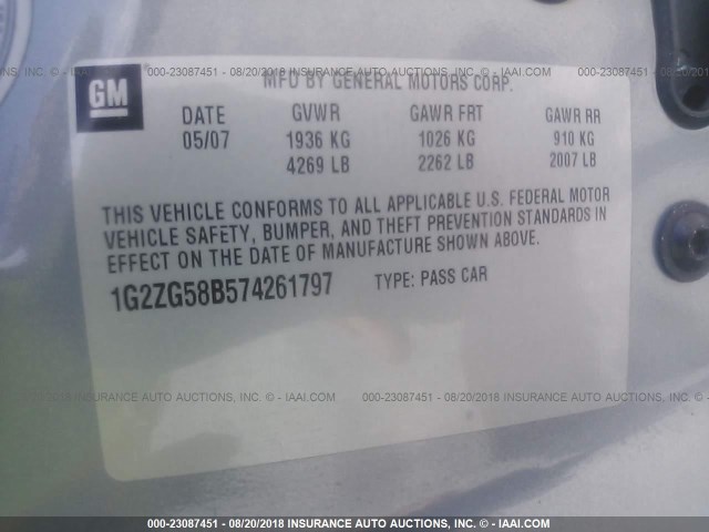 1G2ZG58B574261797 - 2007 PONTIAC G6 SE Light Blue photo 9