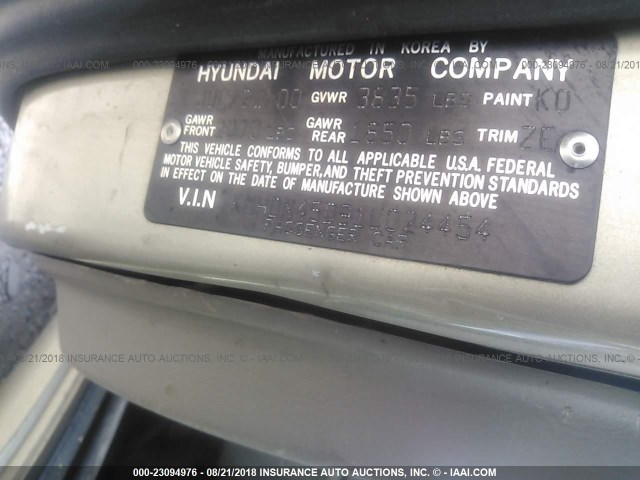 KMHDN45D91U024454 - 2001 HYUNDAI ELANTRA GLS/GT GOLD photo 9