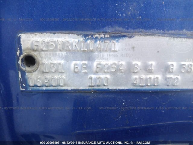 F25YRK10471 - 1971 FORD F250 BLUE photo 9